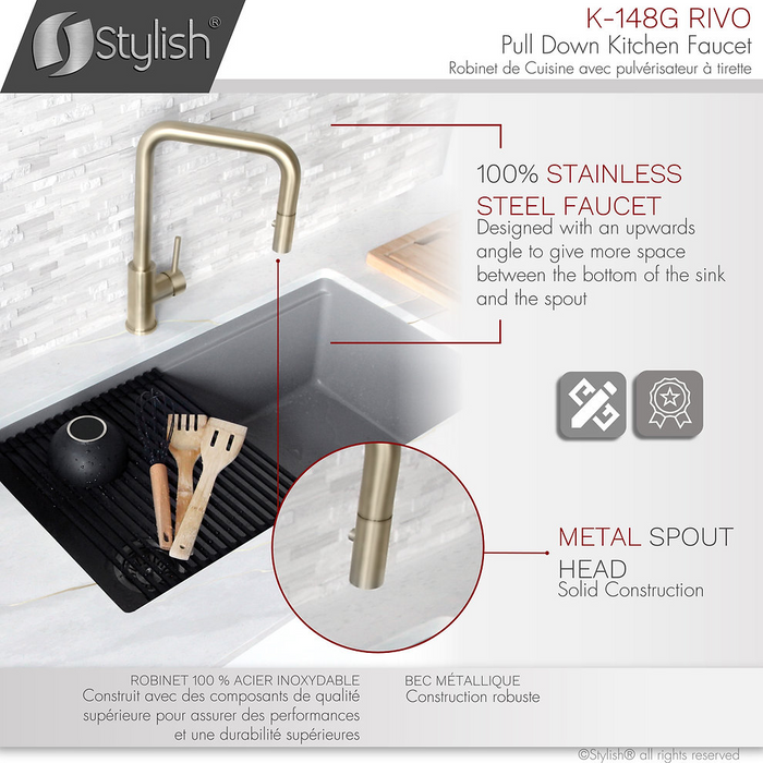 Stylish RIVO Single Handle Pull Down Kitchen Faucet