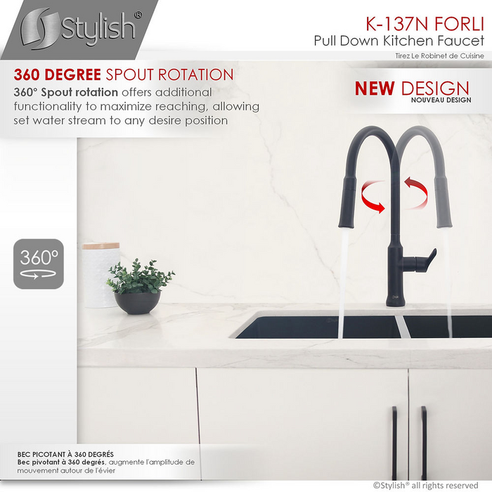 Stylish FORLI Single Handle Pull Down Kitchen Faucet