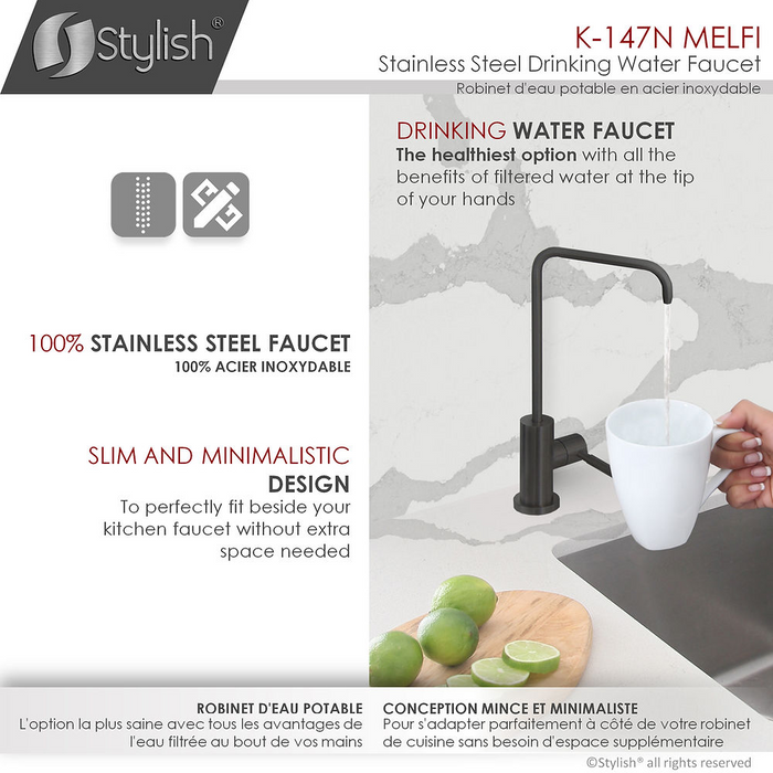 Stylish VENEZIA 1.5 GPM Pull Down Kitchen Faucet + Water Tap - Matte Black Finish - K130NK147N