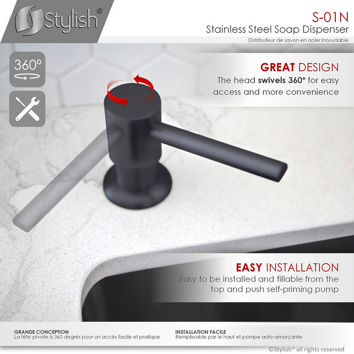 Stylish VENEZIA 1.5 GPM Pull Down Kitchen Faucet + Soap Dispenser - Matte Black Finish - K130NS01N