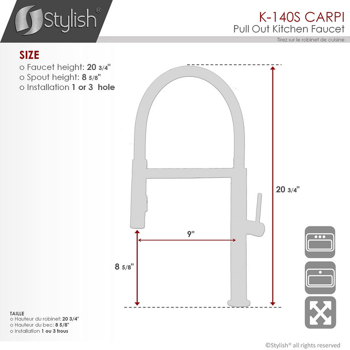 Stylish CARPI Single Handle Pull Down Kitchen Faucet