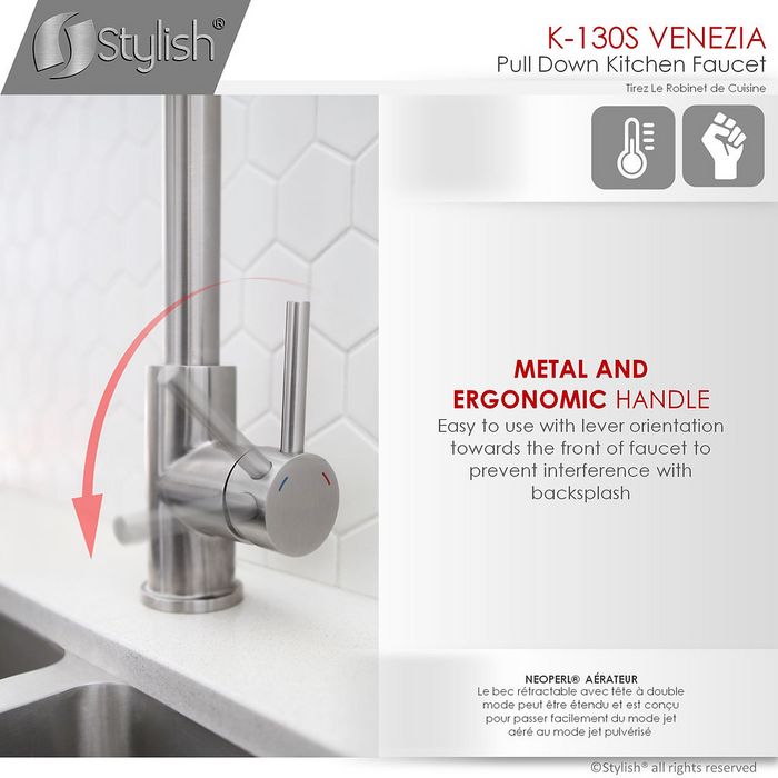 Stylish VENEZIA Single Handle Pull Down Kitchen Faucet