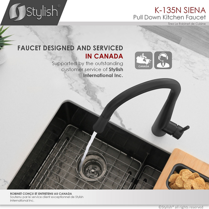 Stylish SIENA Single Handle Pull Down Kitchen Faucet