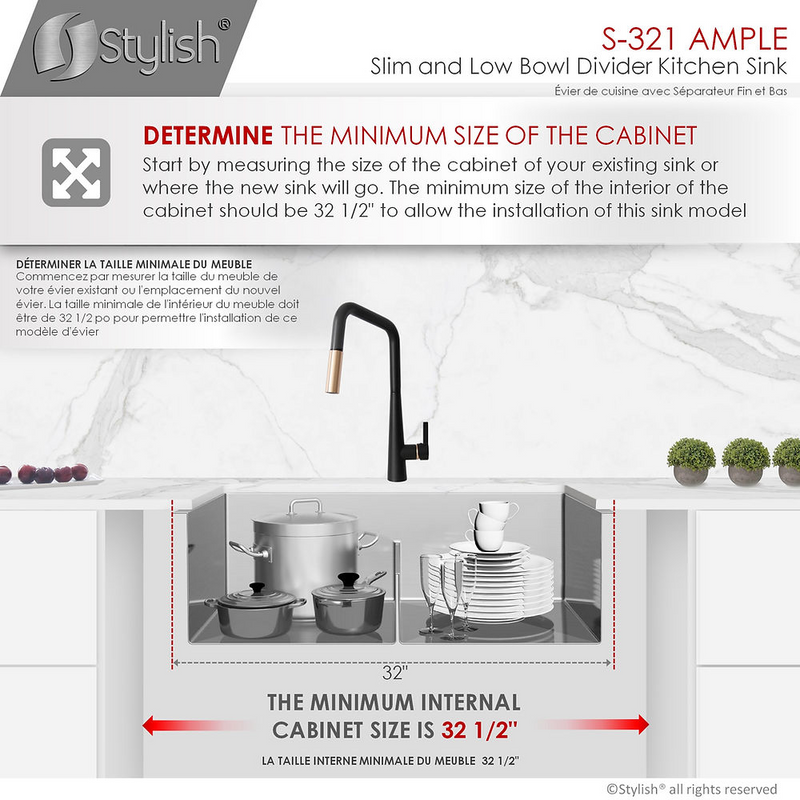 Stylish AMPLE 32" Double Bowl Kitchen Sink, 16 Gauge Stainless Steel with Grids and Basket Strainers - S-321XG