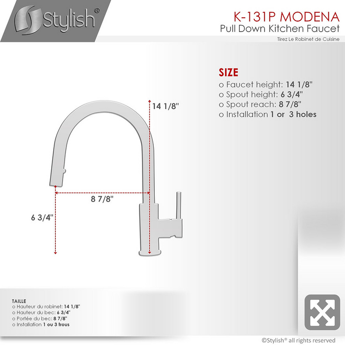 Stylish Modena Single Handle Pull Down Kitchen Faucet