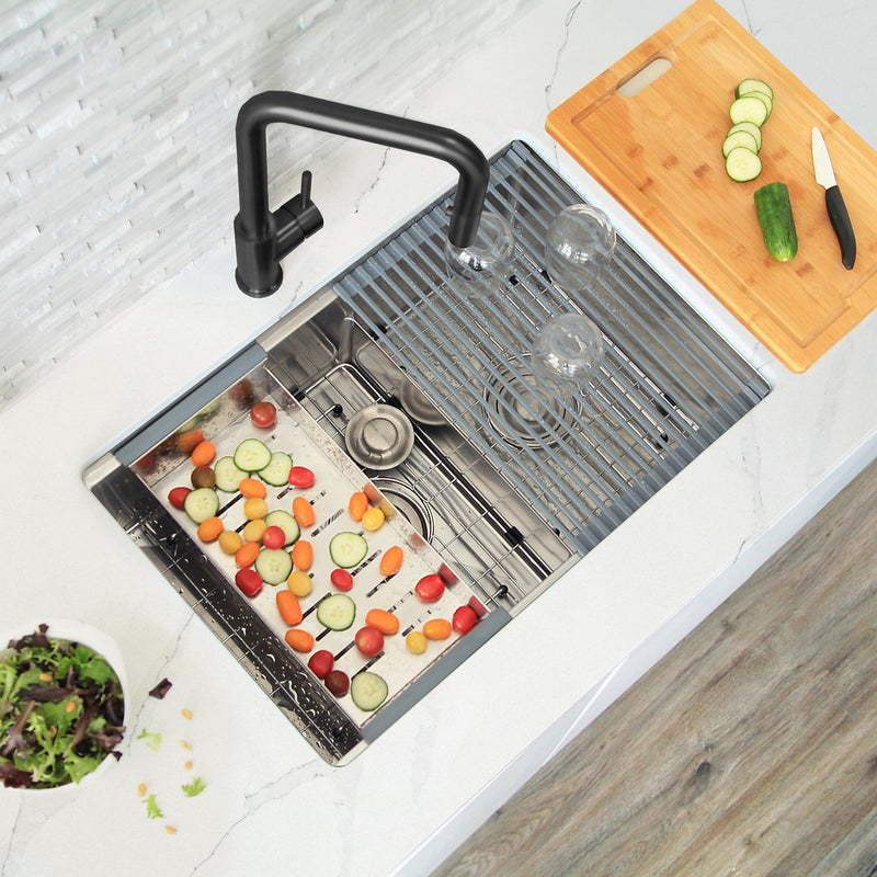 Stylish 28" VERSA28 S-628W Workstation 60/40 Double Bowl Undermount Stainless Steel Kitchen Sink with Accessories