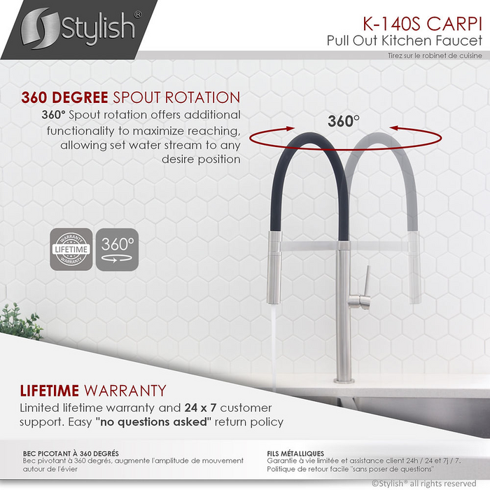 Stylish CARPI Single Handle Pull Down Kitchen Faucet