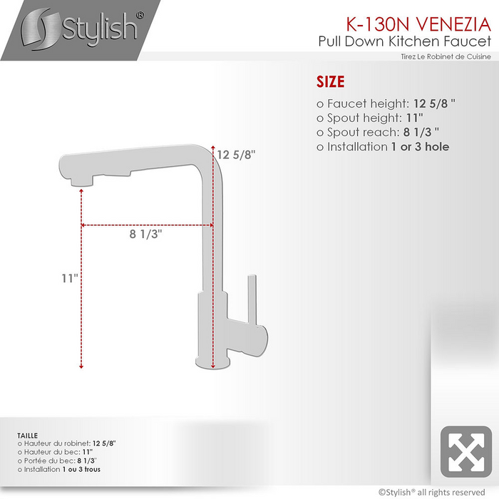 Stylish VENEZIA 1.5 GPM Pull Down Kitchen Faucet + Soap Dispenser - Matte Black Finish - K130NS01N