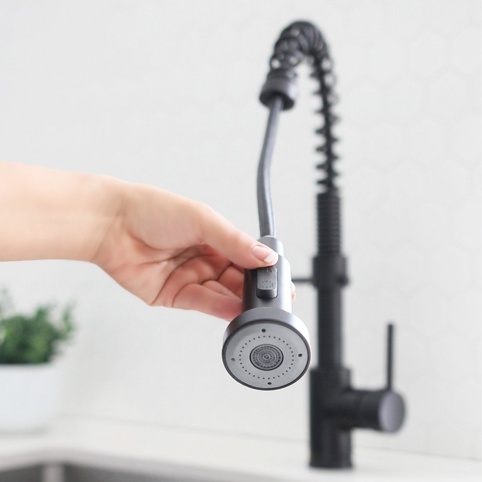 Stylish Milano Single Handle Pull Down Kitchen Faucet - Matte Black - K-107N