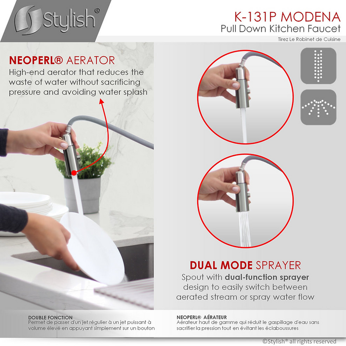 Stylish Modena Single Handle Pull Down Kitchen Faucet