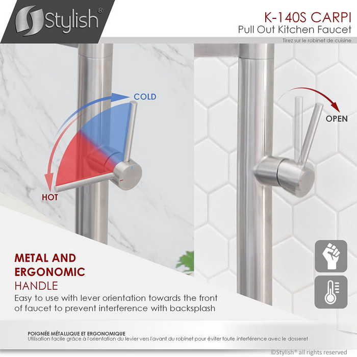 Stylish CARPI Single Handle Pull Down Kitchen Faucet