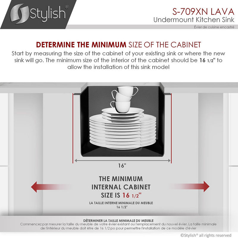 Stylish Lava 16" Graphite Black Single Bowl Undermount Stainless Steel Kitchen Sink with Grid & Basket Strainer - S-709XN