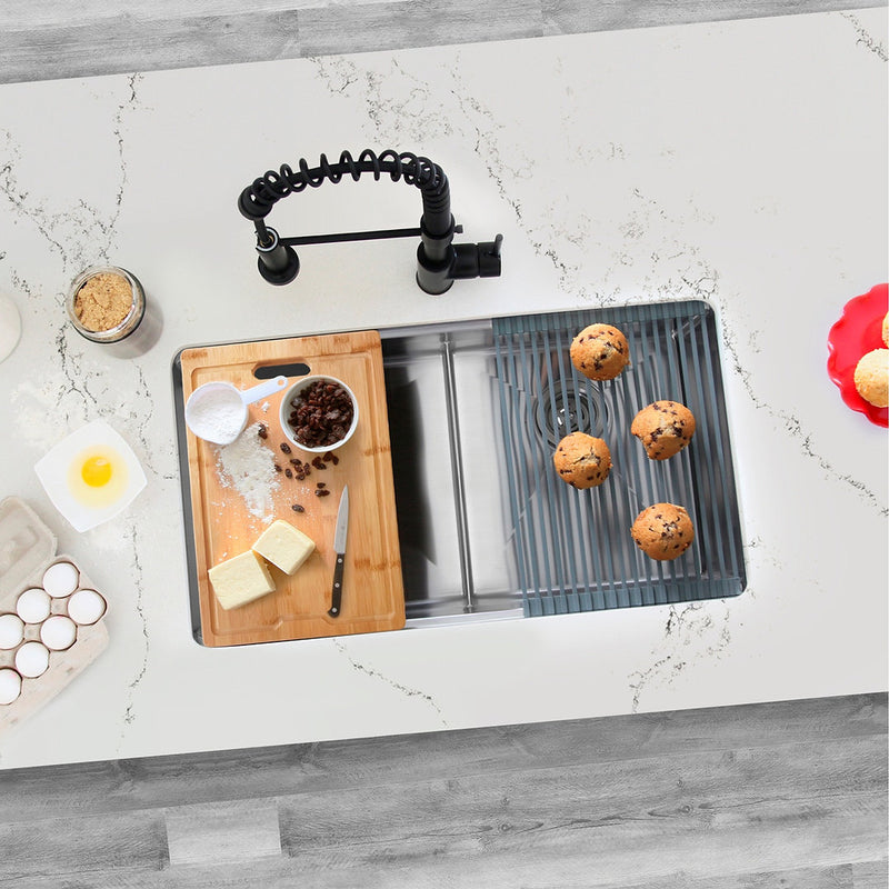 Stylish 32" VERSA32 S-601W Undermount Workstation Double Bowl Stainless Steel Kitchen Sink with Accessories