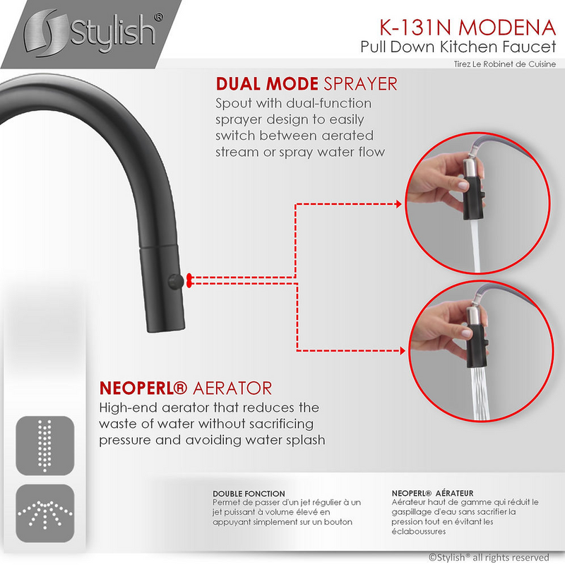 Stylish Modena Pull Down Kitchen Faucet & Soap Dispenser