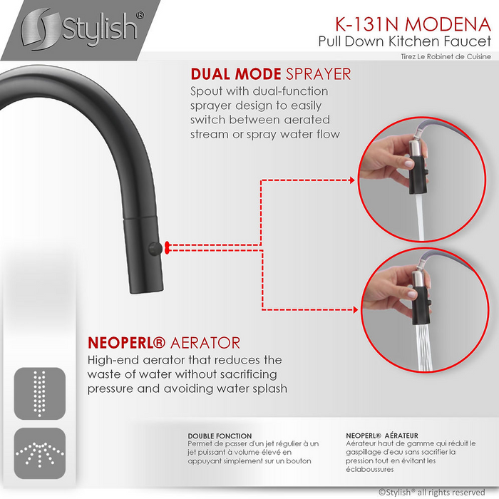 Stylish Modena Pull Down Kitchen Faucet & Soap Dispenser