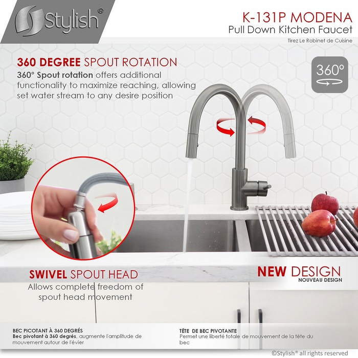 Stylish Modena Single Handle Pull Down Kitchen Faucet