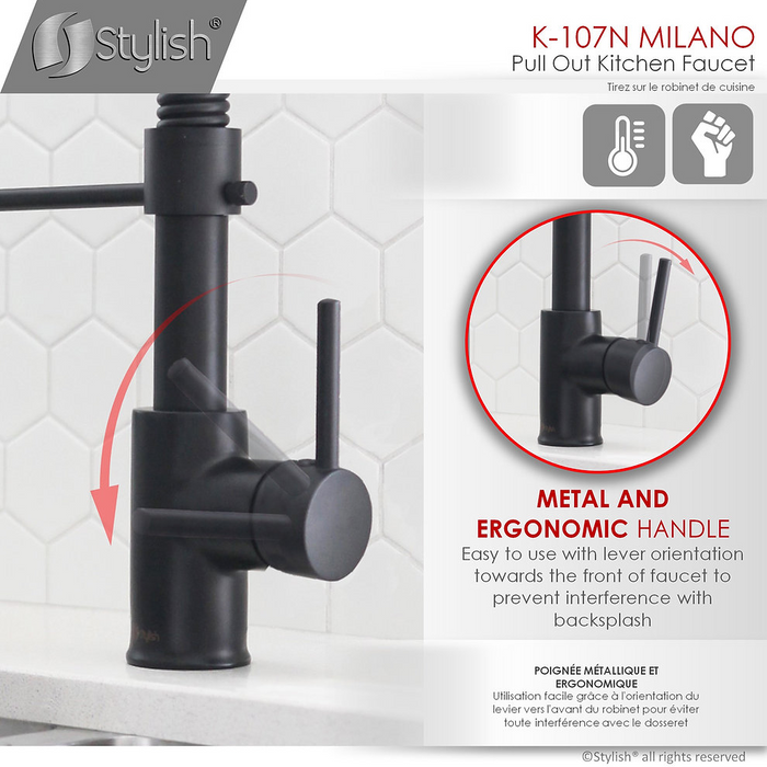 Stylish Milano Single Handle Pull Down Kitchen Faucet - Matte Black - K-107N