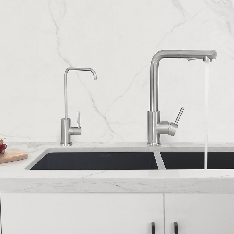 Stylish Pull Down 1.5 GPM Kitchen Faucet + Water Tap - Brushed Stainless Steel Finish - K130SK147S
