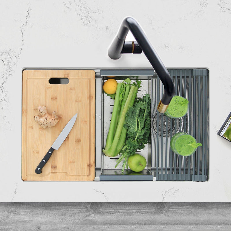 Stylish 30" VERSA30 S-611W Workstation Single Bowl Undermount Stainless Steel Kitchen Sink with Accessories