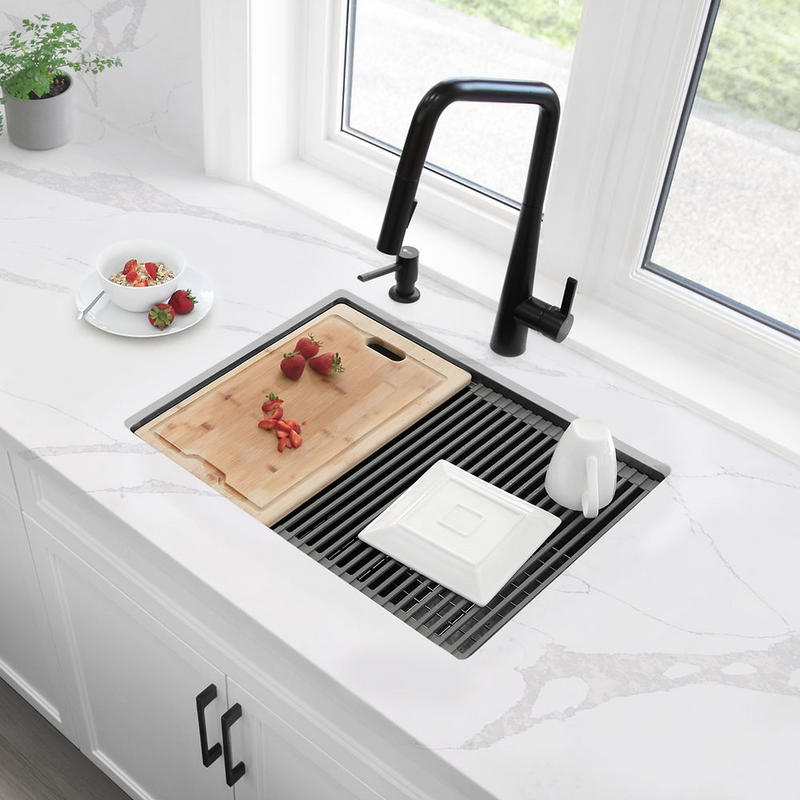 Stylish VERSA25 25" Handmade Workstation Single Bowl Kitchen Sink Built in Accessories