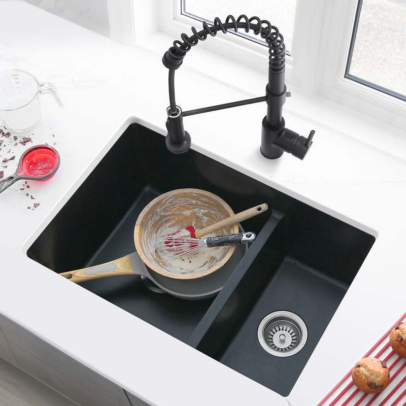 Stylish NORQUAY 27" Dual Mount 60/40 Double Bowl Composite Granite Kitchen Sink with Strainer