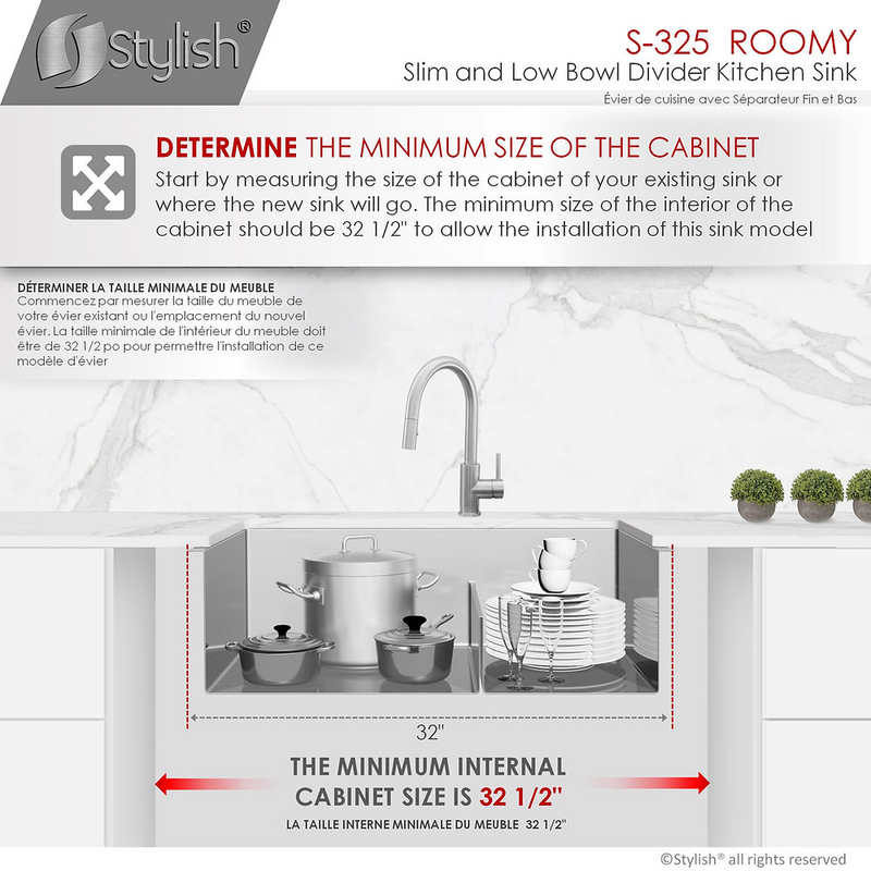 Stylish ROOMY 32" Double Bowl Kitchen Sink, 16 Gauge Stainless Steel with Grids and Basket Strainers - S-325XG