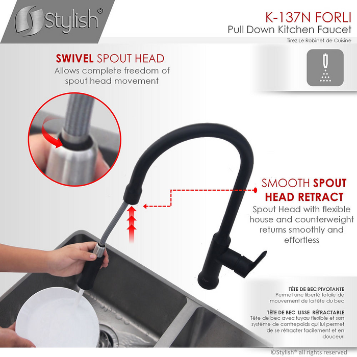 Stylish FORLI Single Handle Pull Down Kitchen Faucet