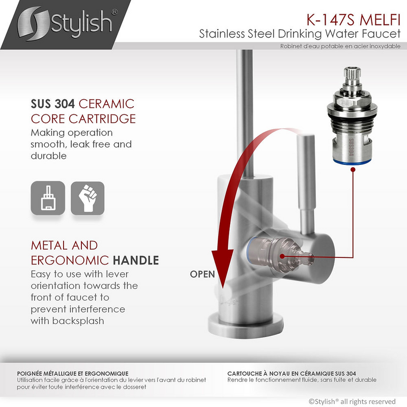 Stylish Pull Down 1.5 GPM Kitchen Faucet + Water Tap - Brushed Stainless Steel Finish - K130SK147S