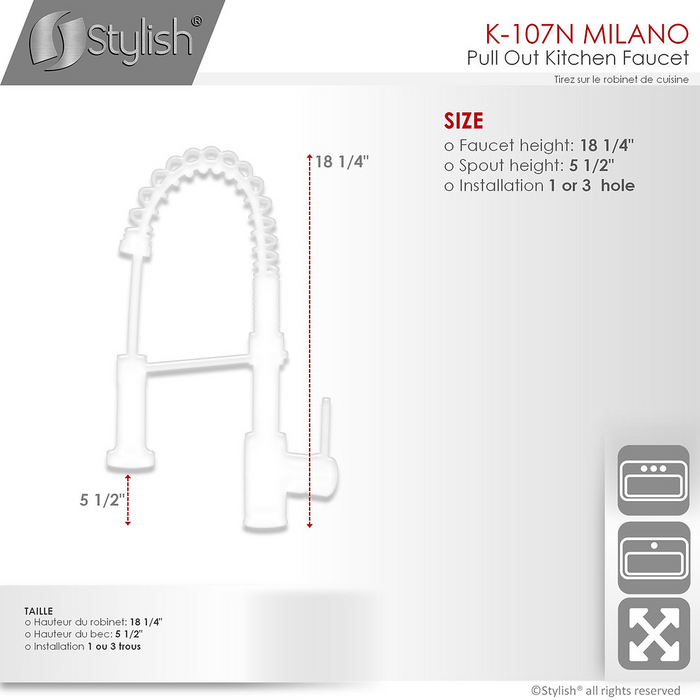 Stylish Milano Single Handle Pull Down Kitchen Faucet - Matte Black - K-107N