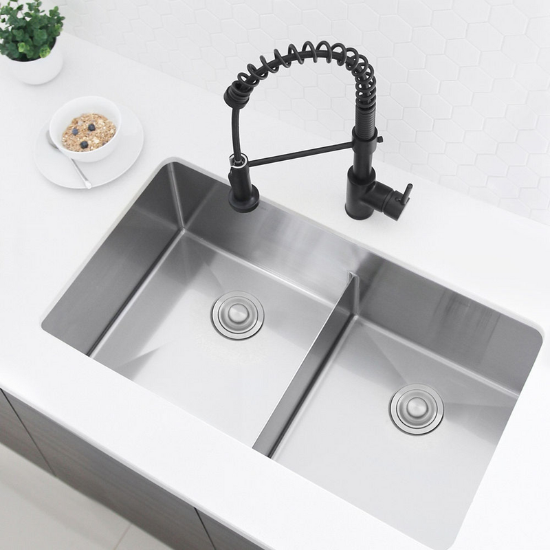Stylish AMPLE 32" Double Bowl Kitchen Sink, 16 Gauge Stainless Steel with Grids and Basket Strainers - S-321XG