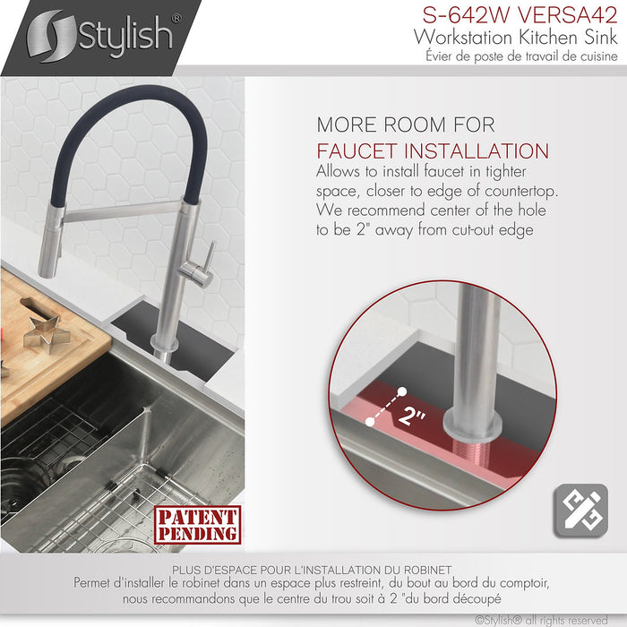 Stylish S-642W 42 inch Stainless Steel Workstation 70/30 Double Bowl Undermount Kitchen Sink with Accessories