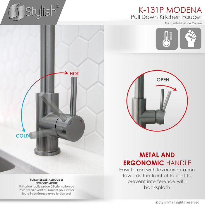 Stylish Modena Single Handle Pull Down Kitchen Faucet