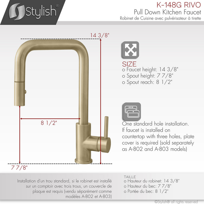 Stylish RIVO Single Handle Pull Down Kitchen Faucet