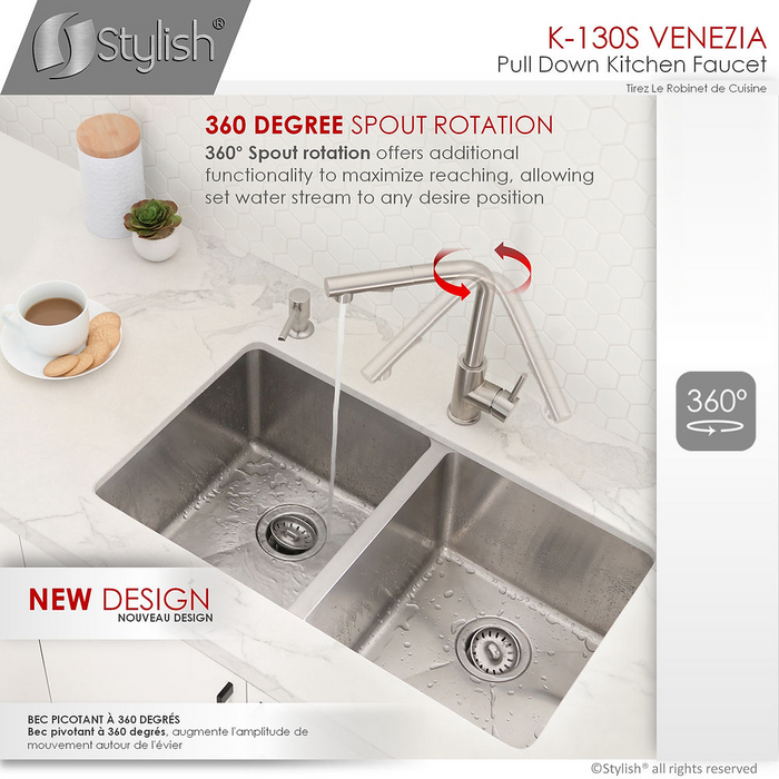 Stylish VENEZIA Single Handle Pull Down Kitchen Faucet