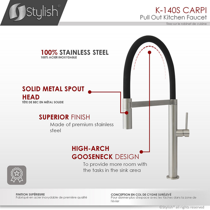 Stylish CARPI Single Handle Pull Down Kitchen Faucet