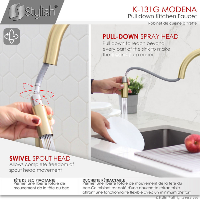 Stylish Modena Pull Down Kitchen Faucet & Water Tap