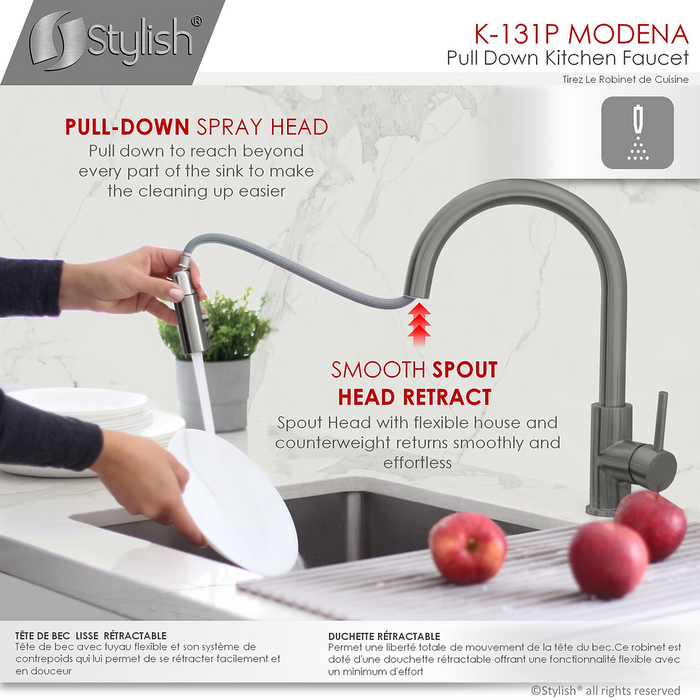 Stylish Modena Single Handle Pull Down Kitchen Faucet