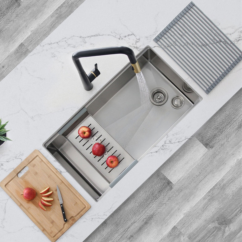 Stylish 33" VERSA33 S-613W Undermount Workstation Stainless Steel Single-Bowl Kitchen Sink with Accessories