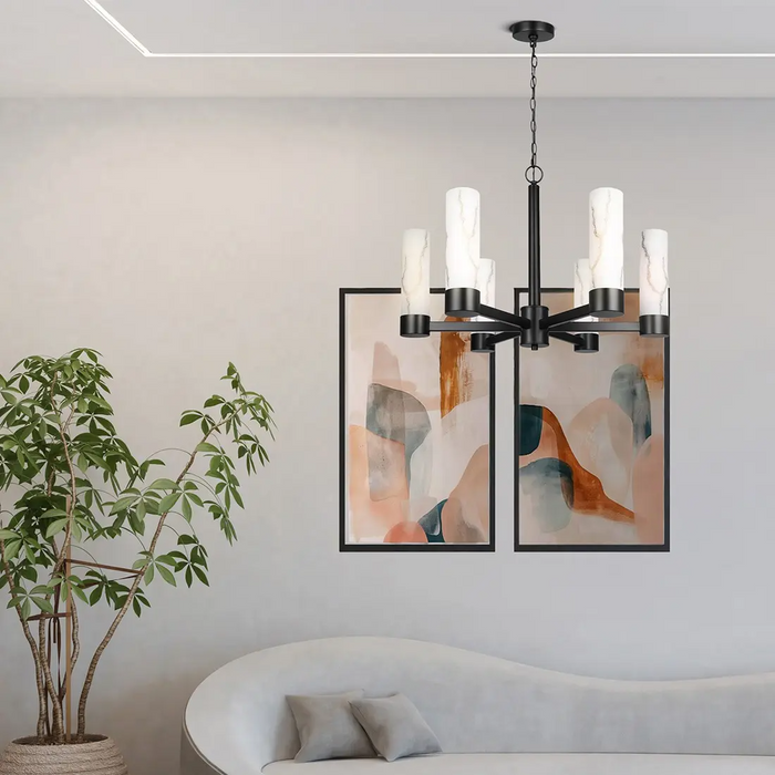 Canarm KRISTELLA Matte Black with 6 Marbled Glass Chandelier - ICH1153A06BK