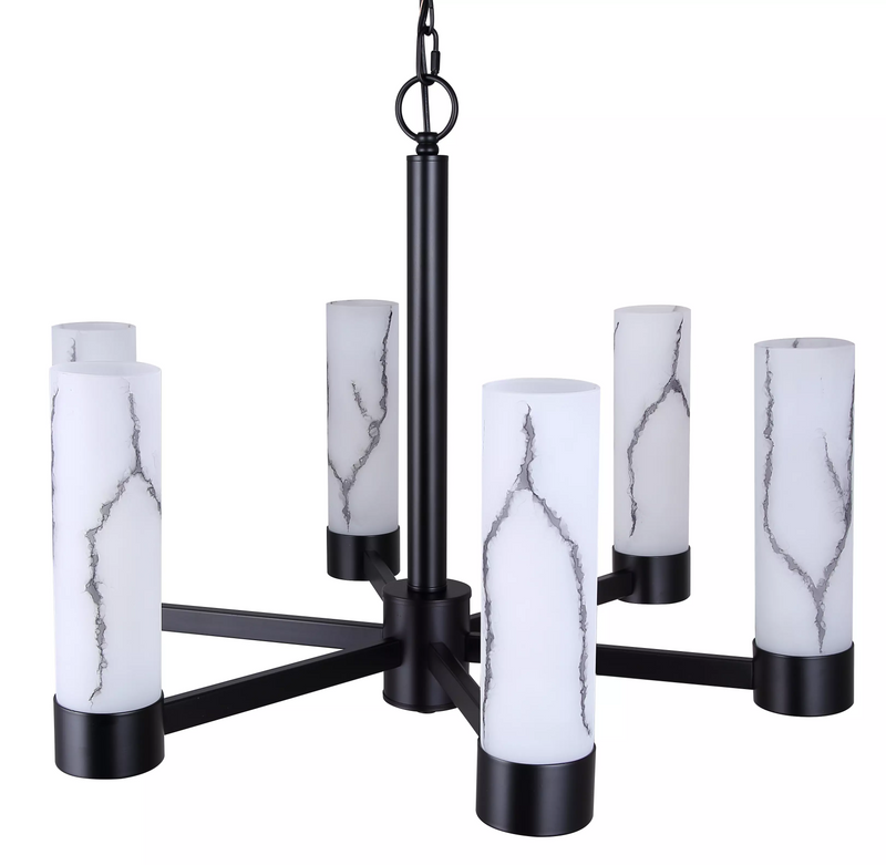 Canarm KRISTELLA Matte Black with 6 Marbled Glass Chandelier - ICH1153A06BK