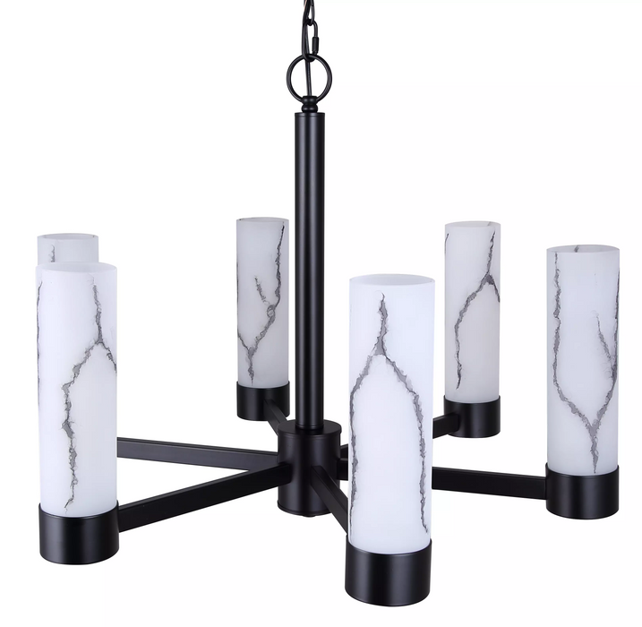 Canarm KRISTELLA Matte Black with 6 Marbled Glass Chandelier - ICH1153A06BK
