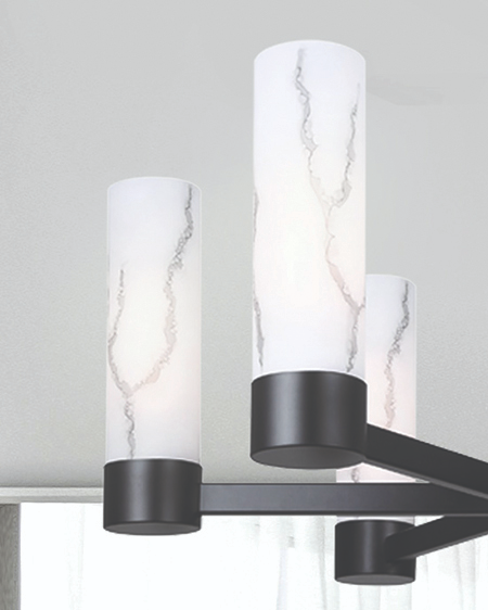 Canarm KRISTELLA Matte Black with 6 Marbled Glass Chandelier - ICH1153A06BK