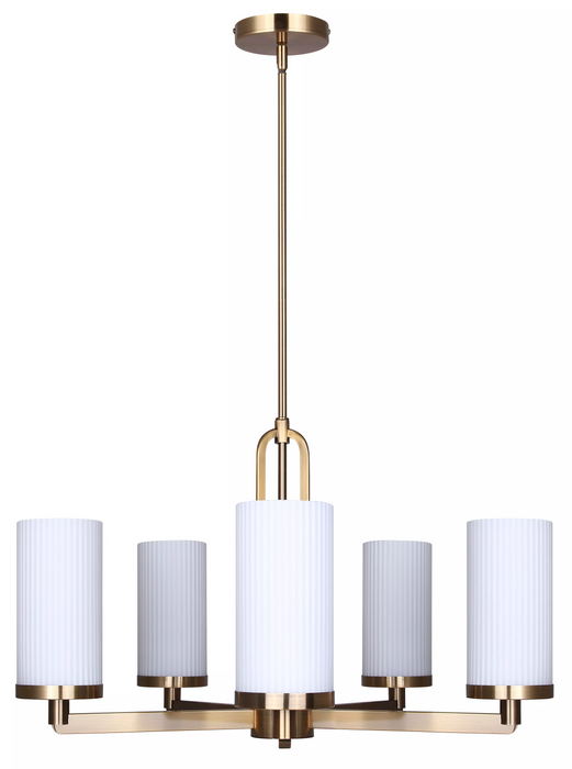 Canarm Kinslea Gold with 5 Flat Opal Ribbed Glass Bulbs Chandelier - ICH1165A05GD