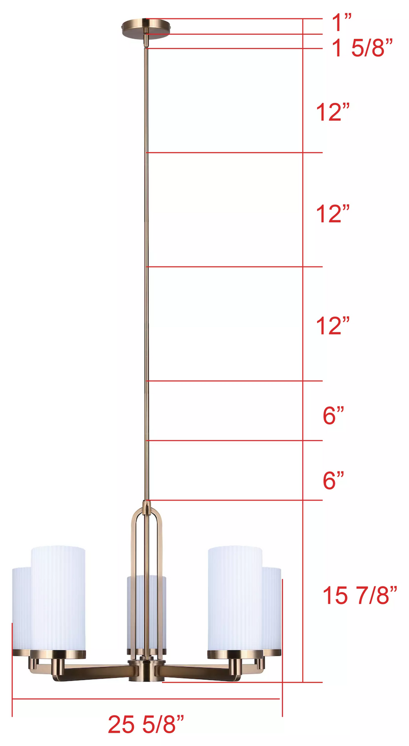 Canarm Kinslea Gold with 5 Flat Opal Ribbed Glass Bulbs Chandelier - ICH1165A05GD