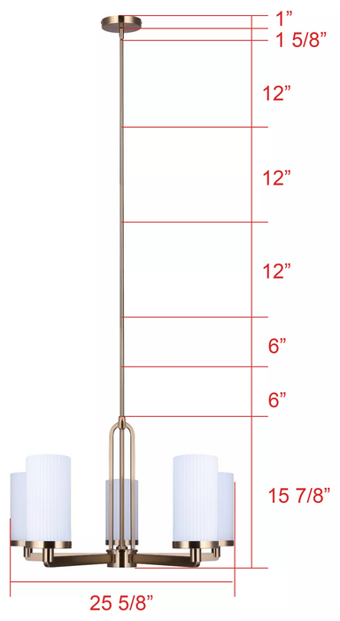 Canarm Kinslea Gold with 5 Flat Opal Ribbed Glass Bulbs Chandelier - ICH1165A05GD