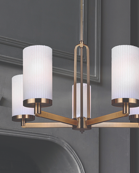 Canarm Kinslea Gold with 5 Flat Opal Ribbed Glass Bulbs Chandelier - ICH1165A05GD
