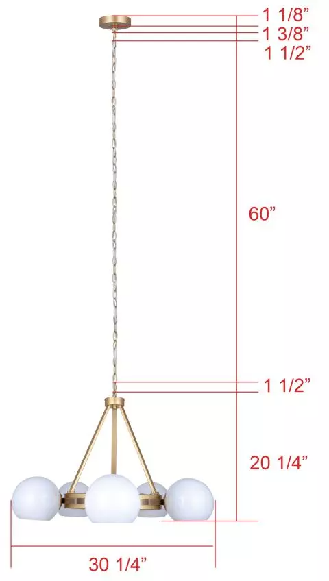 Canarm MONROE Gold with 5 Opal Glass Bulb Chandelier - ICH1169A05GDP9