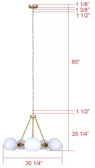 Canarm MONROE Gold with 5 Opal Glass Bulb Chandelier - ICH1169A05GDP9