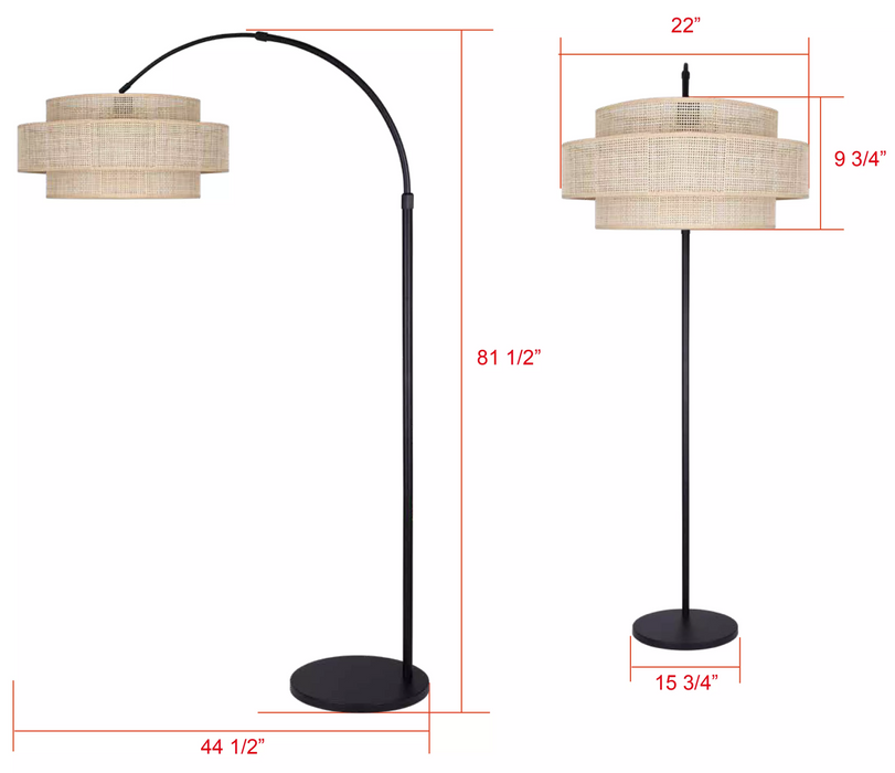Canarm BELLAMY Matte Black with Natural Rattan Shade Floor Lamp - IFL1149A82BK-NR
