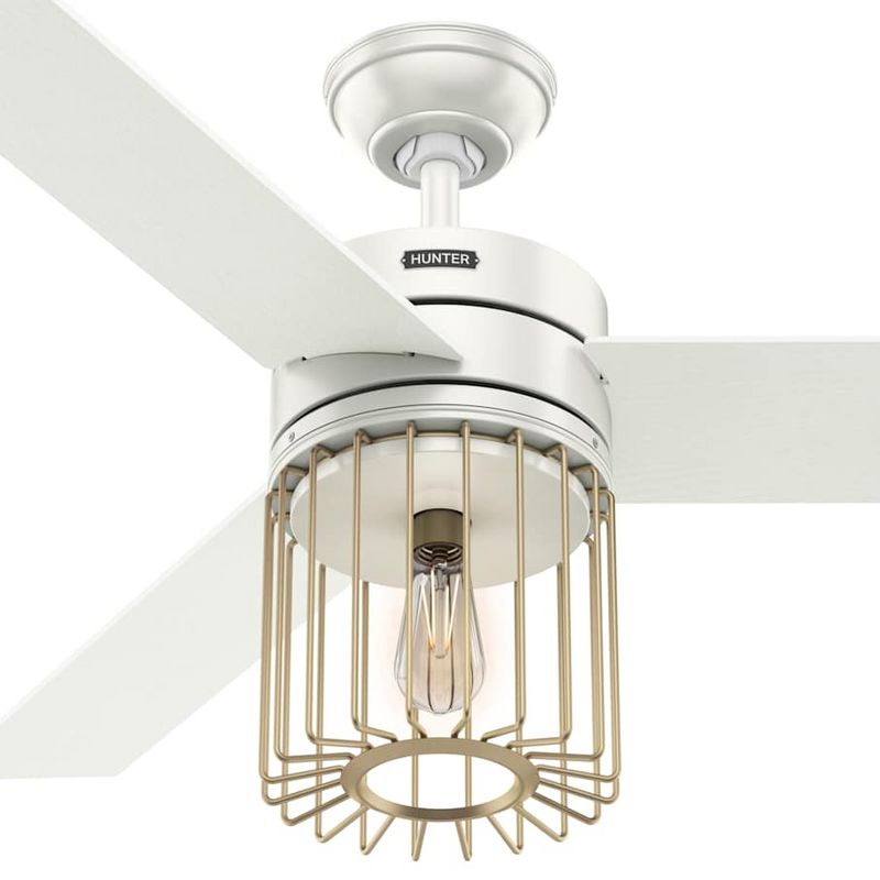 Hunter 52-inch Ronan Ceiling Fan with LED Light in Fresh White - Aged Oak